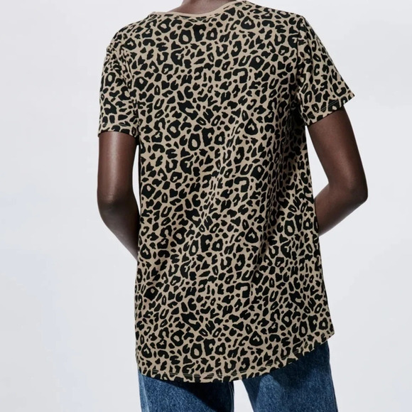 Zara Leopard print high low T-shirt  S New - Picture 4 of 7